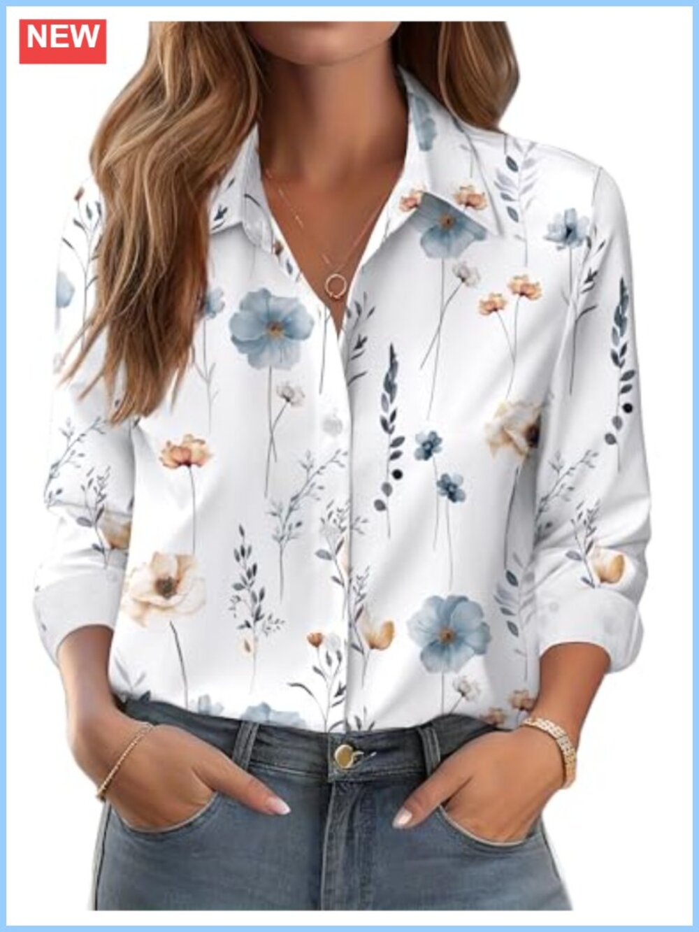 Zeagoo Women's Button Down Blouse V-Neck Floral Long Sleeve Dressy Shirt